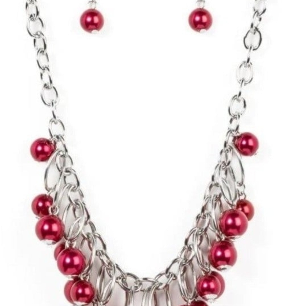 Paparazzi Silver Necklace with Red Beads Powerhouse Pose Fashion Jewelry